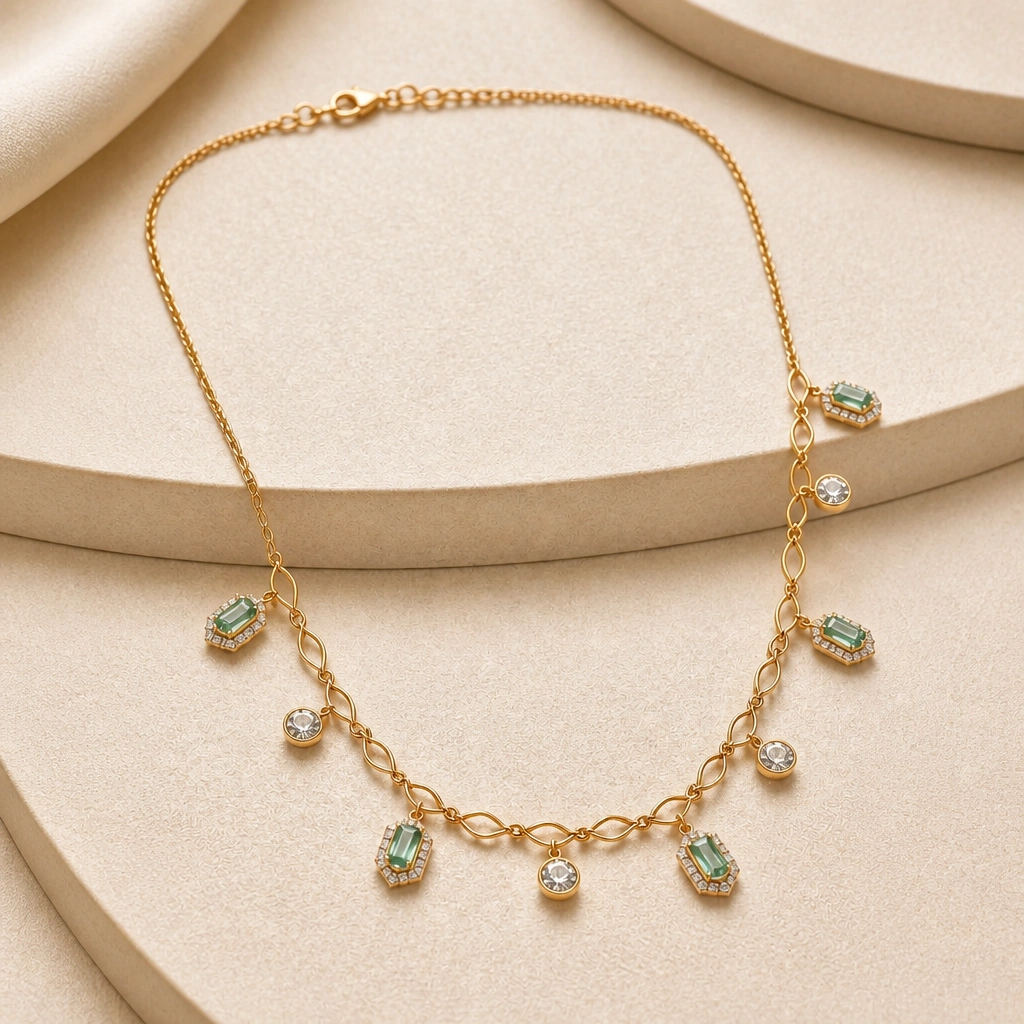 Timeless 18K Gold Necklace Set with Matching Earrings