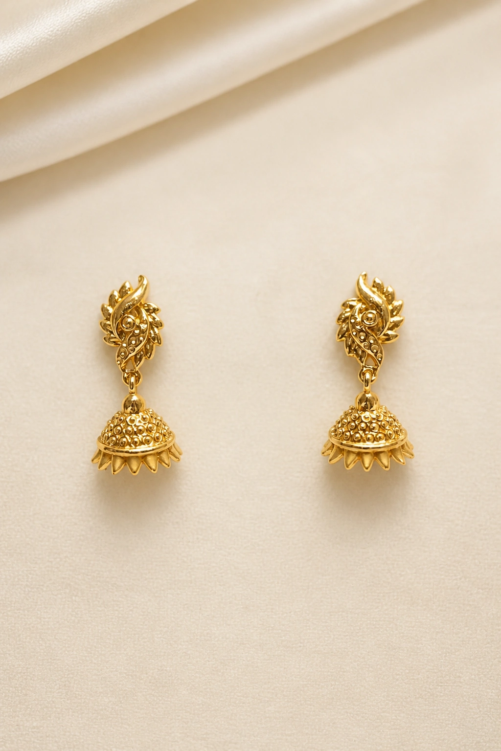 18K Gold Traditional Jhumki Earrings with Modern Texture