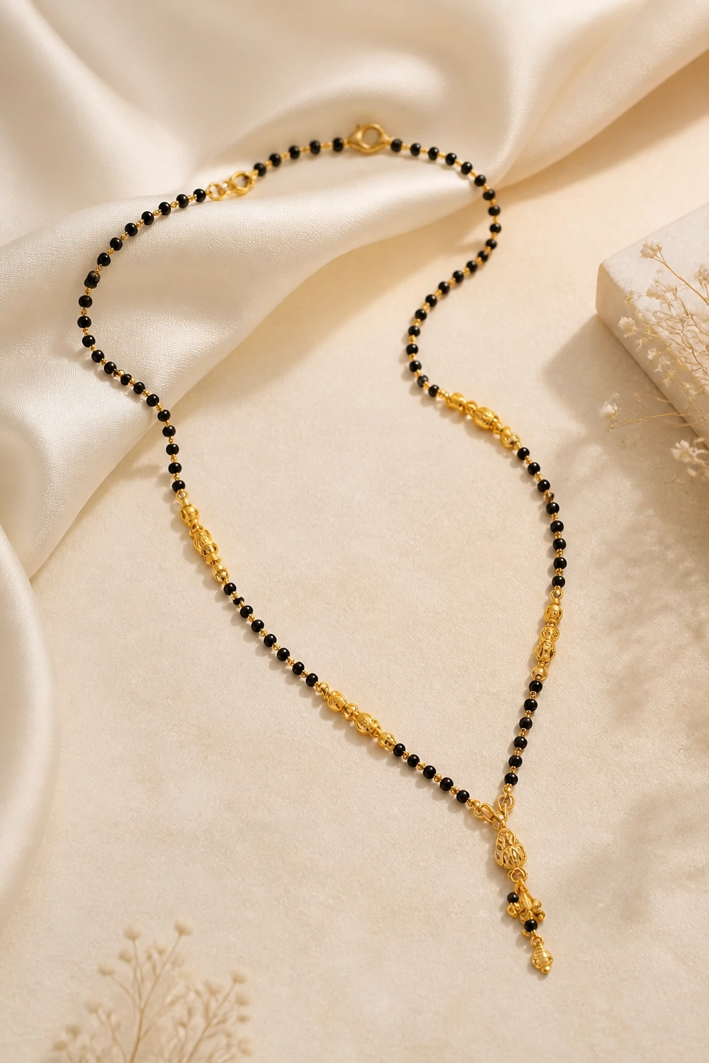 Short Mangalsutra with Ball and Leaf Accents in 18K Gold view 1