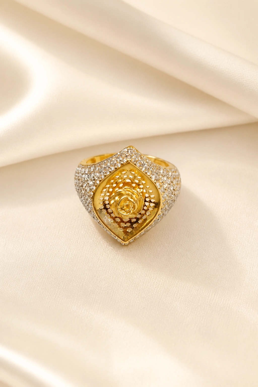 Elegant Gold Ring with American Diamond Accent view 1