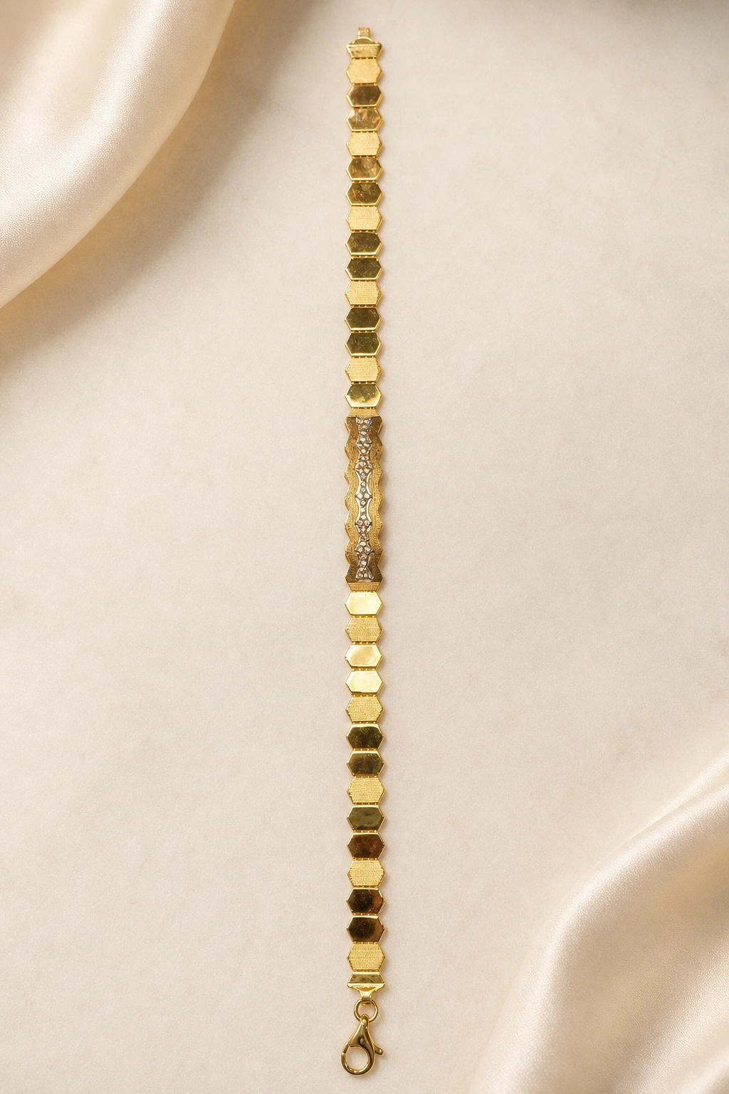 Matte-Gloss Finish 18K Gold Gents Bracelet with CZ Accents