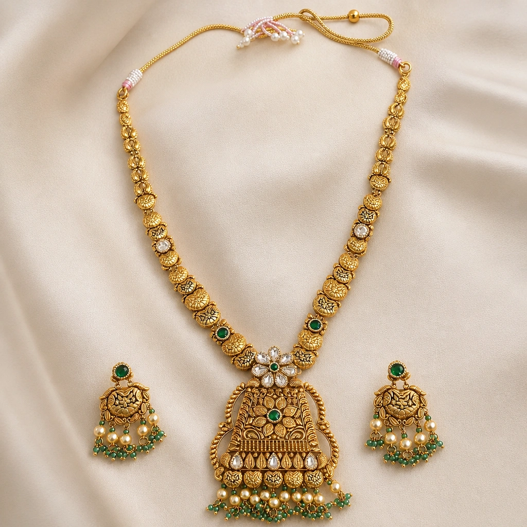 Traditional 18K Gold Necklace Set Featuring Exquisite Detailing