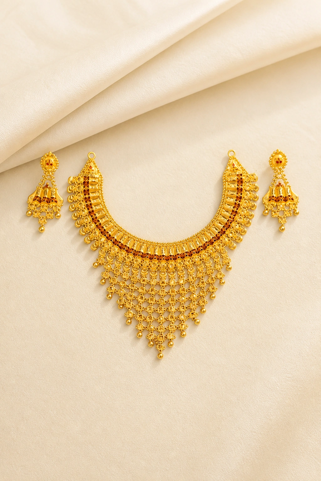 Intricate Design 22K Gold Necklace Set with Earrings view 1