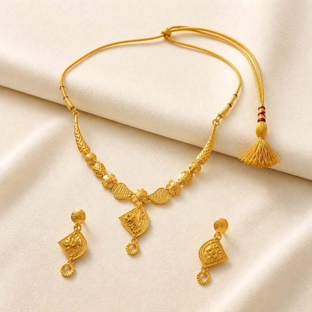 Traditional 18K Gold Necklace and Earring Set