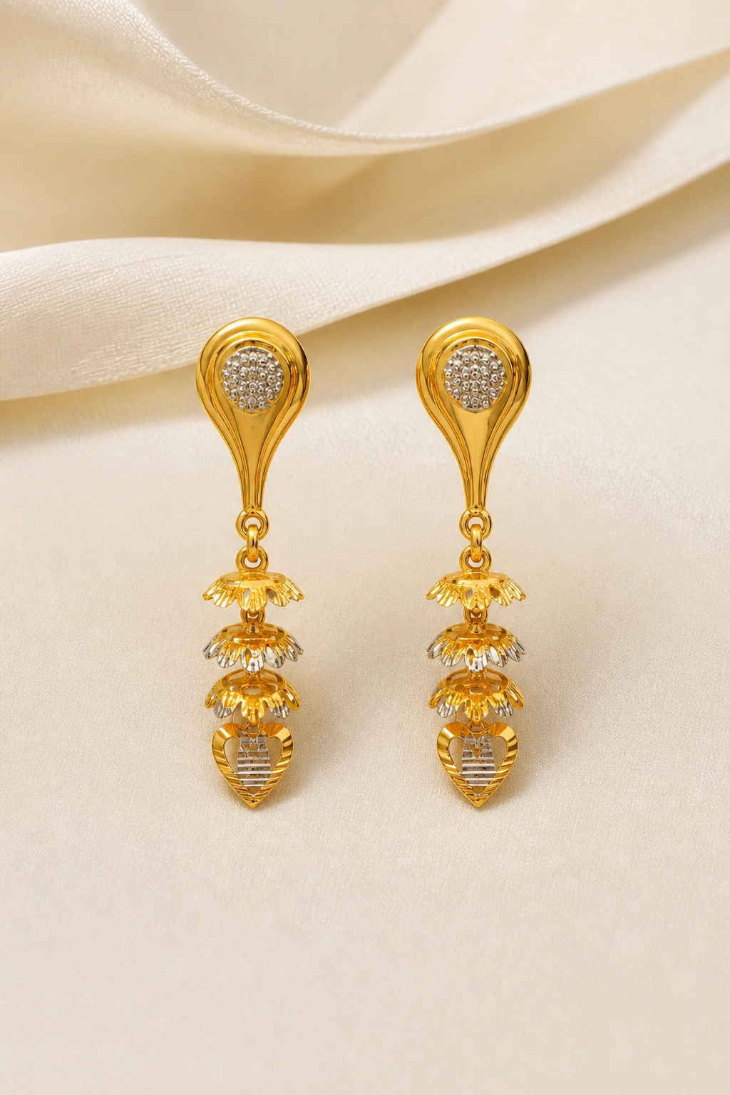 Elegant 18K Gold Three-Layered Earrings