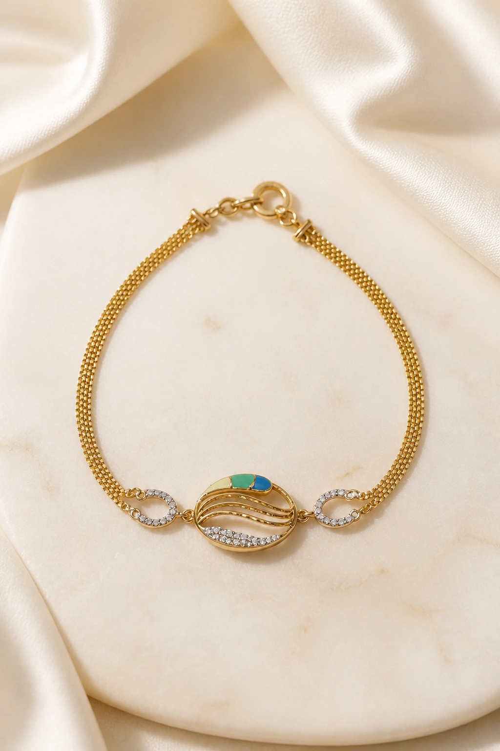 Colorful Enamel 18K Gold CZ Bracelet for Daily Wear view 1