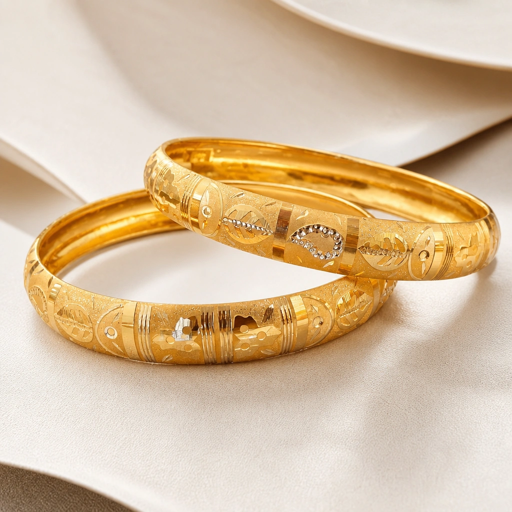 Elegant Gold-Tone Chikan-Style Bangles