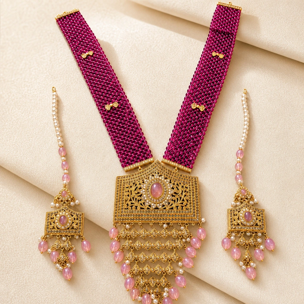 Exquisite 18K Gold Necklace Set Featuring Traditional Design