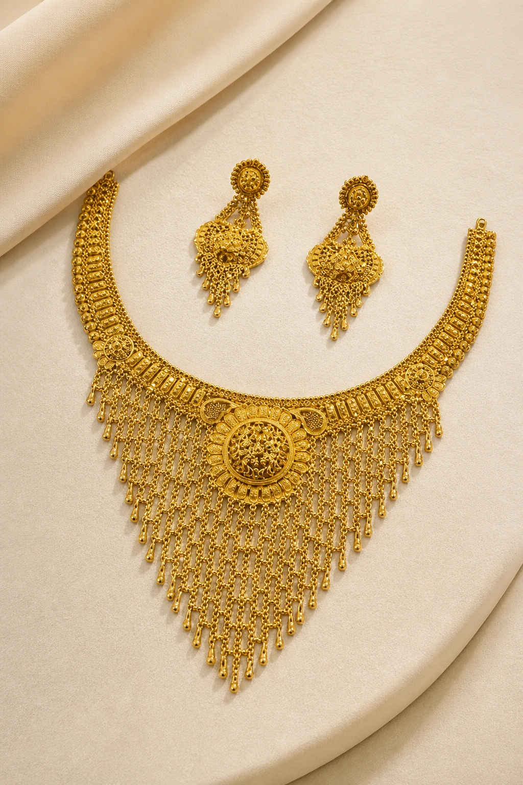 Fall-Inspired Gold Necklace Set with Earrings view 1