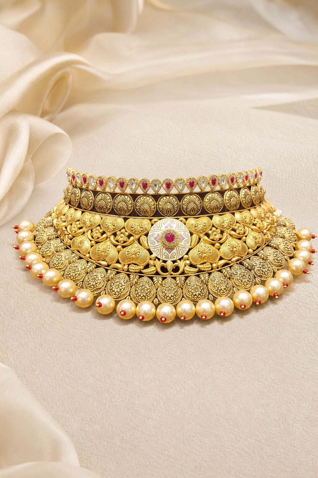 elegant antique gold necklace set view 1
