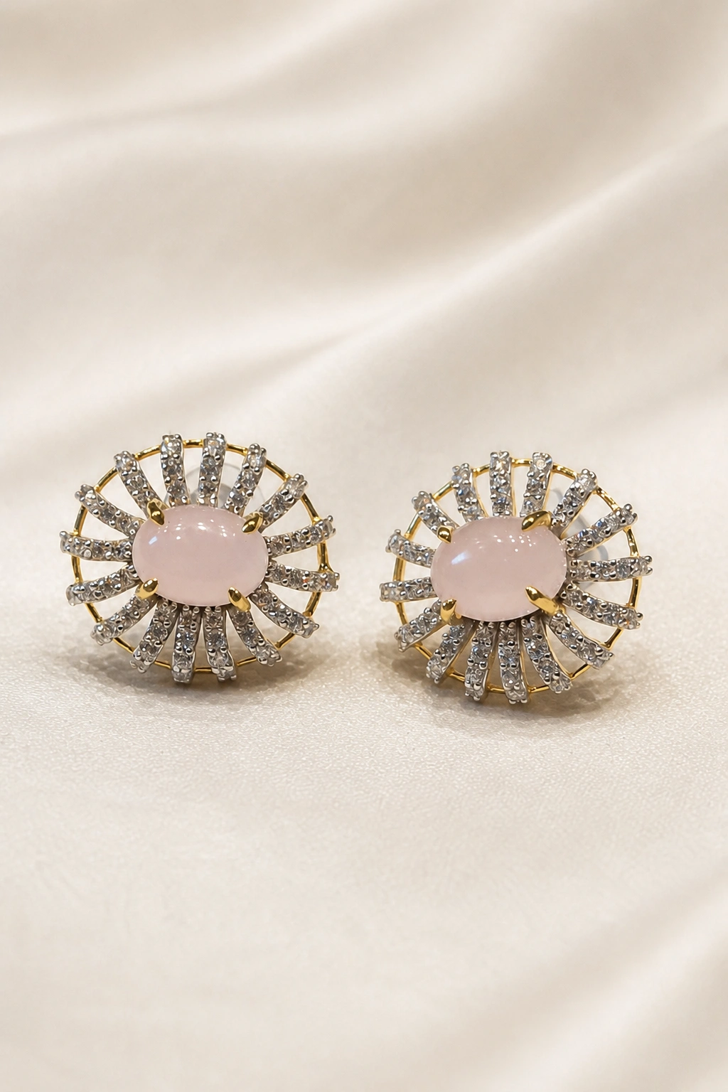 18K Gold CZ Surround Stud Earrings