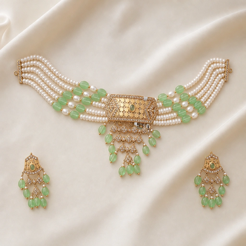 Traditional 18K Gold Necklace Set with Intricate Detailing