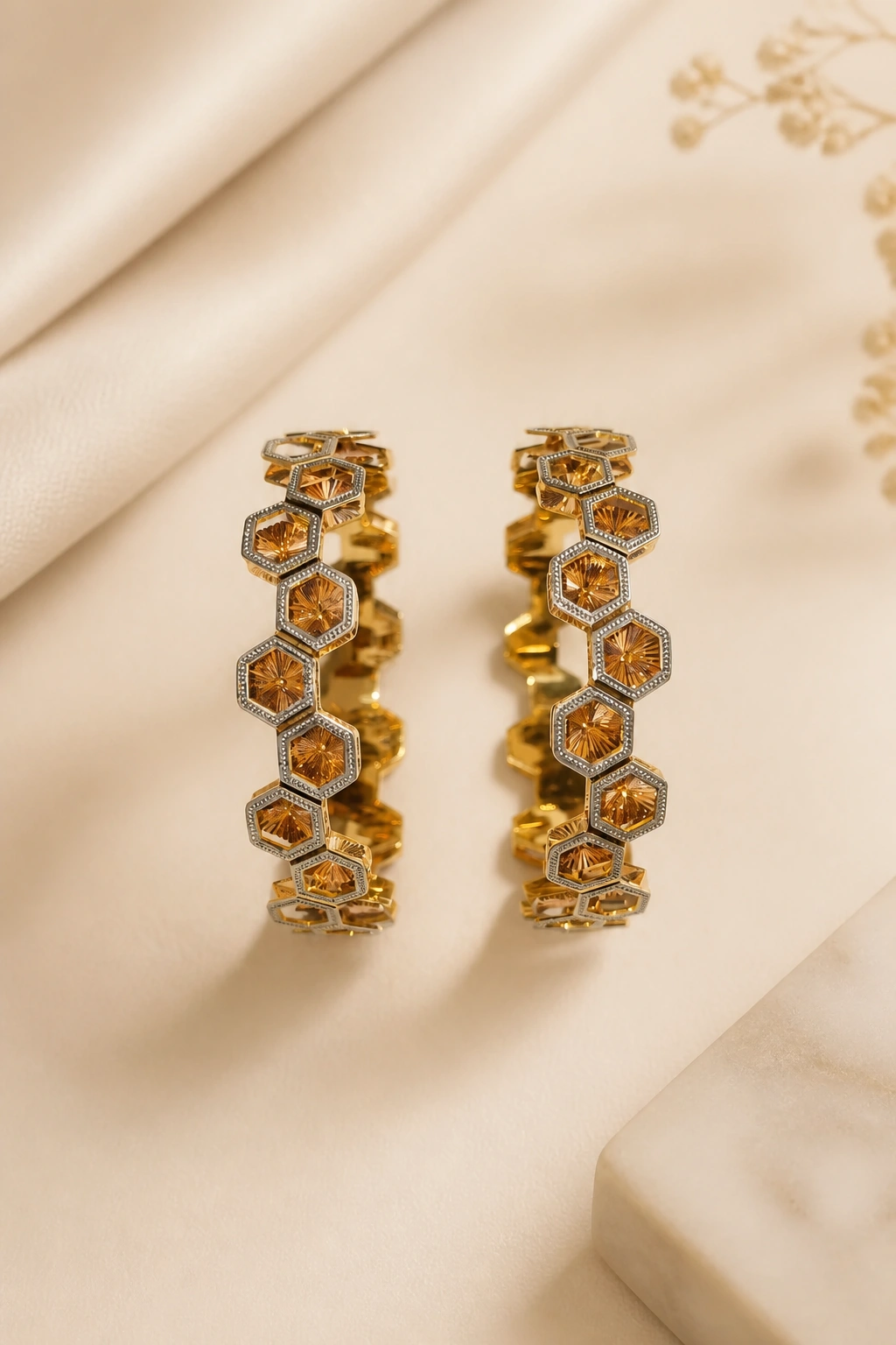 Intricate 22K Gold Chikan-Style Bangles view 1