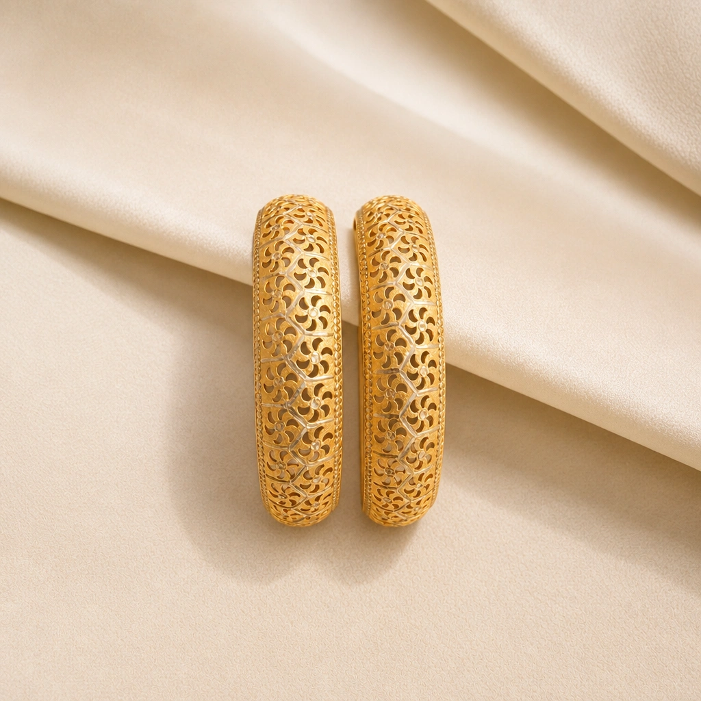 18K Gold Bangles with Intricate Chikan Work