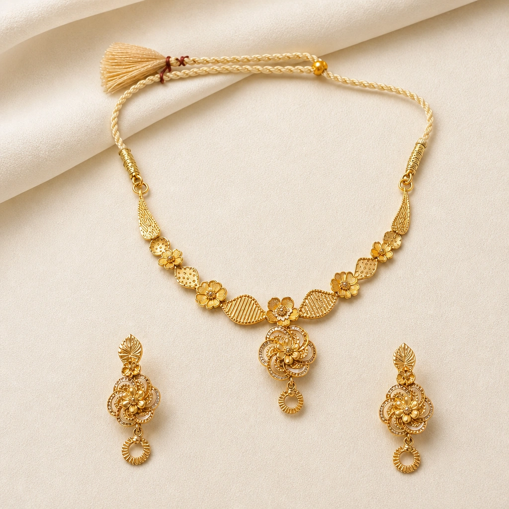 Traditional 18K Gold Necklace Set Featuring Beautiful Craftsmanship